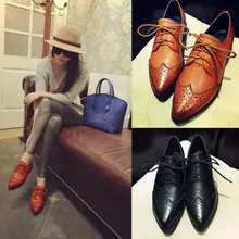 Top Qualität 2016 Fashion Solid Brogue Schuhe Frau Partei Spitzschuh Wohnungen Schuhe Atmungs Echtem Leder Oxfords