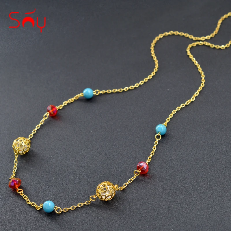 Женское Ожерелье Sunny Jewelry длинная цепочка высокого качества с бусинами в форме
