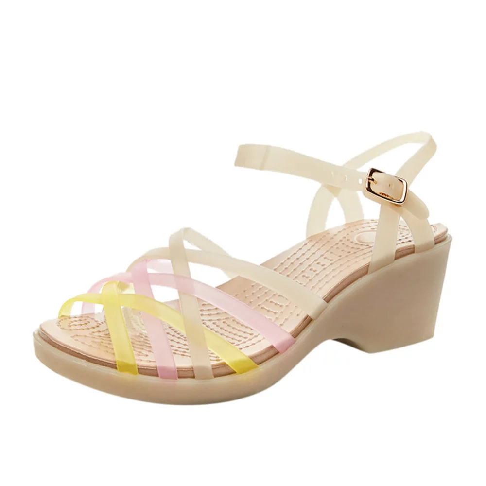2019 women's summer rainbow wedges jelly shoes TPU non-slip high heel Roman gladiator sandals ladies platform sandals 40J25 (3)