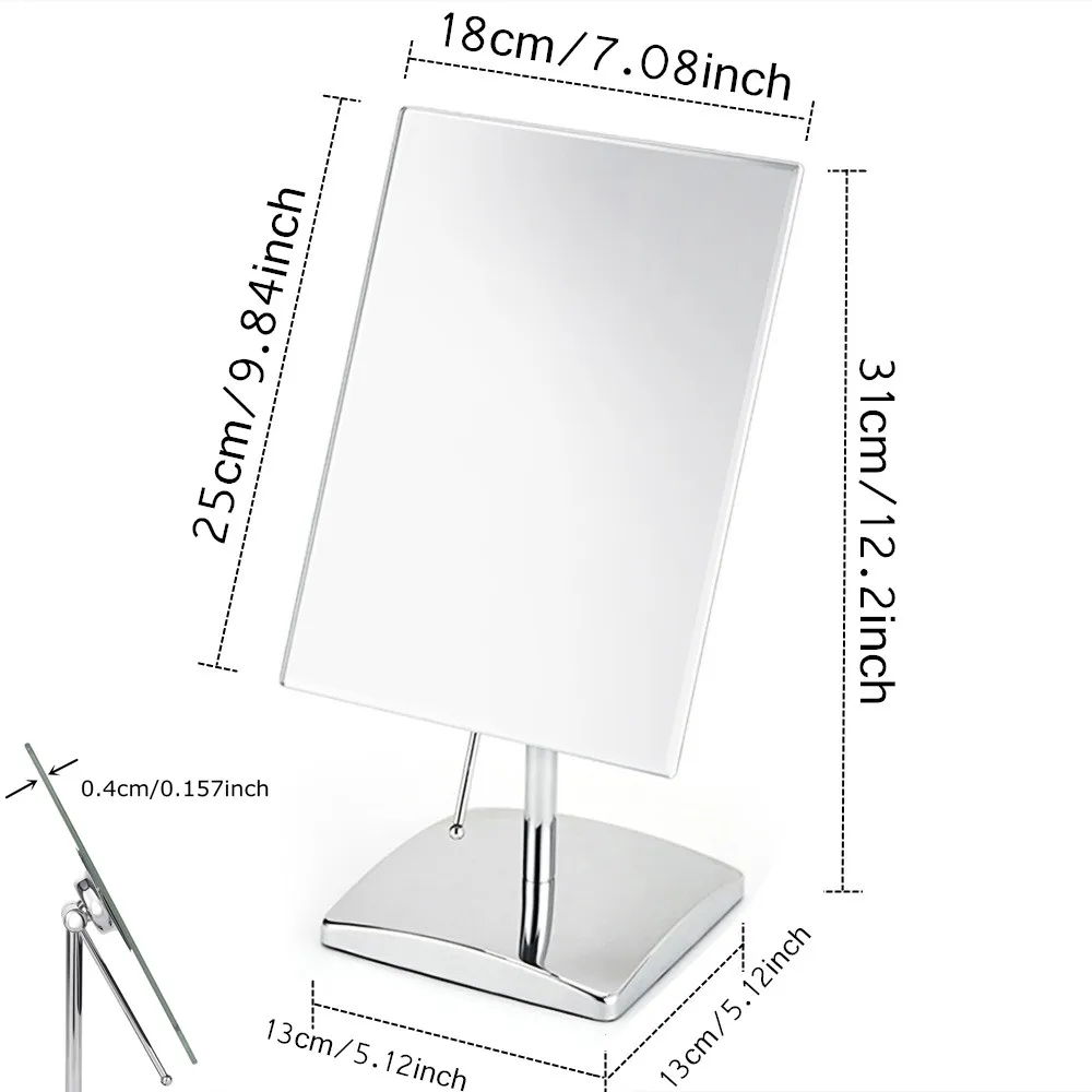 HD прямоугольный Настольный косметический туалетный столик макияж зеркало с эва основанием, 304 нержавеющая сталь большое не увеличительное речевое зеркало