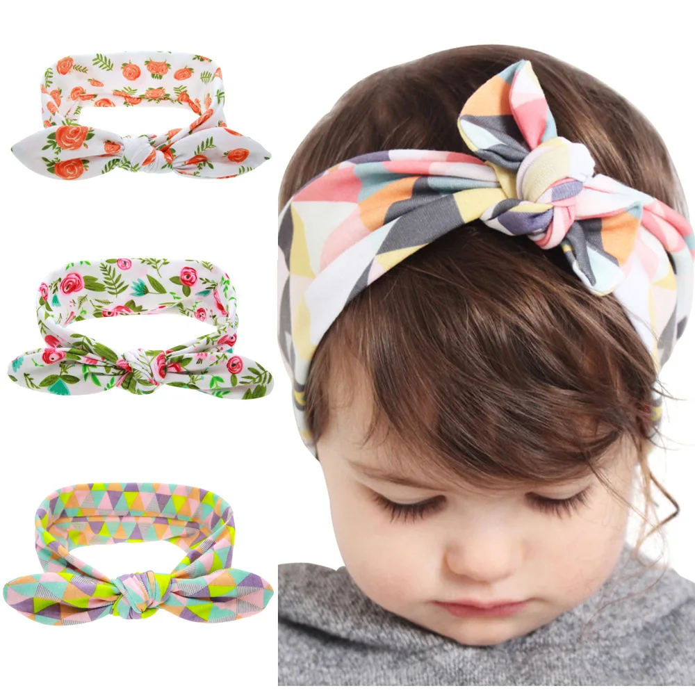 

2017 Lovely Newborn Headband Fashion Bunny Ear Kids Girl Bow Elastic Knot Headbands DIY Bowknot Headwear Hair Accessories KT060