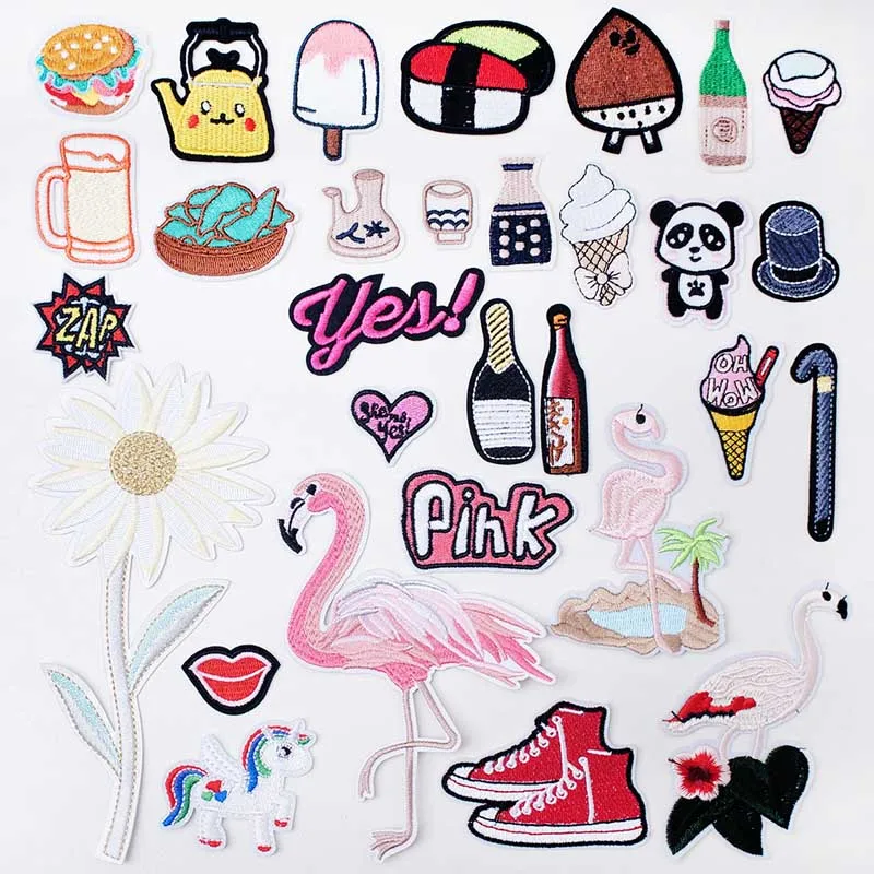 

Flower Bird Ice Cream Beer Iron On Patches Sewing Embroidered Applique for Jacket Clothes Stickers Badge DIY Apparel Accessories