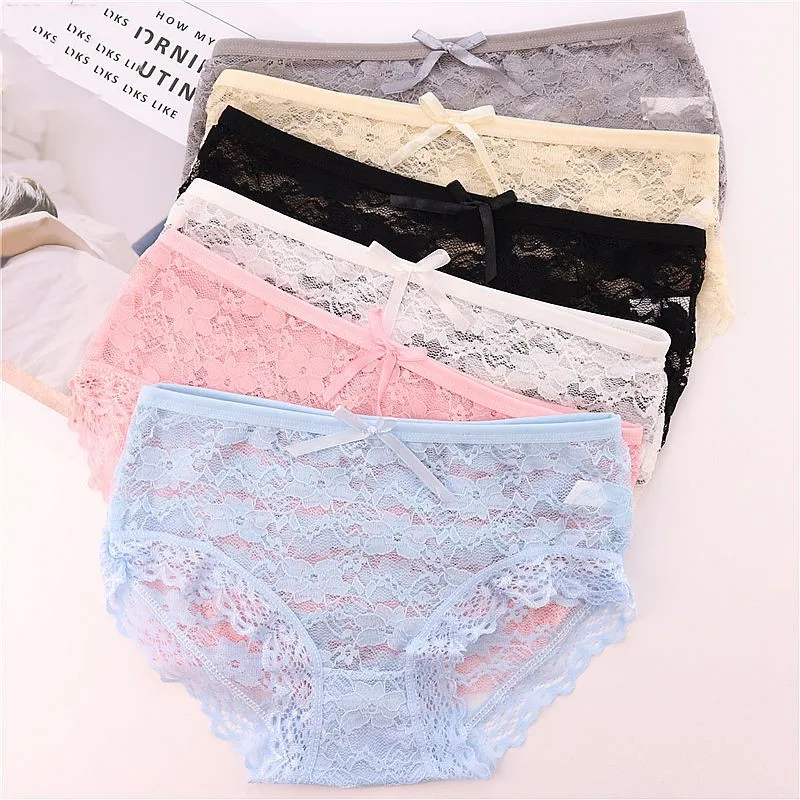 

5pcs/lot Plus Size Fashion Sexy Women's Panties Lace Hollow Out Transparent Underwear Women Soft Briefs Sexy Lingerie