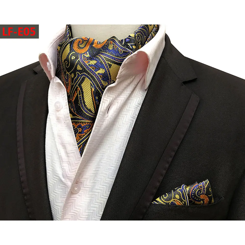  Mens Cravat Bright Color Paisley Ascot Scarf Handkerchief Pocket Square Set