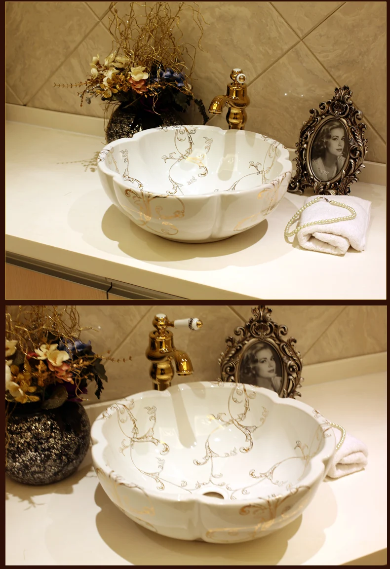 Round Flower shape Bathroom Lavabo Ceramic Counter Top Wash Basin Cloakroom Hand Painted Vessel Sink coloured bathroom basins (6)