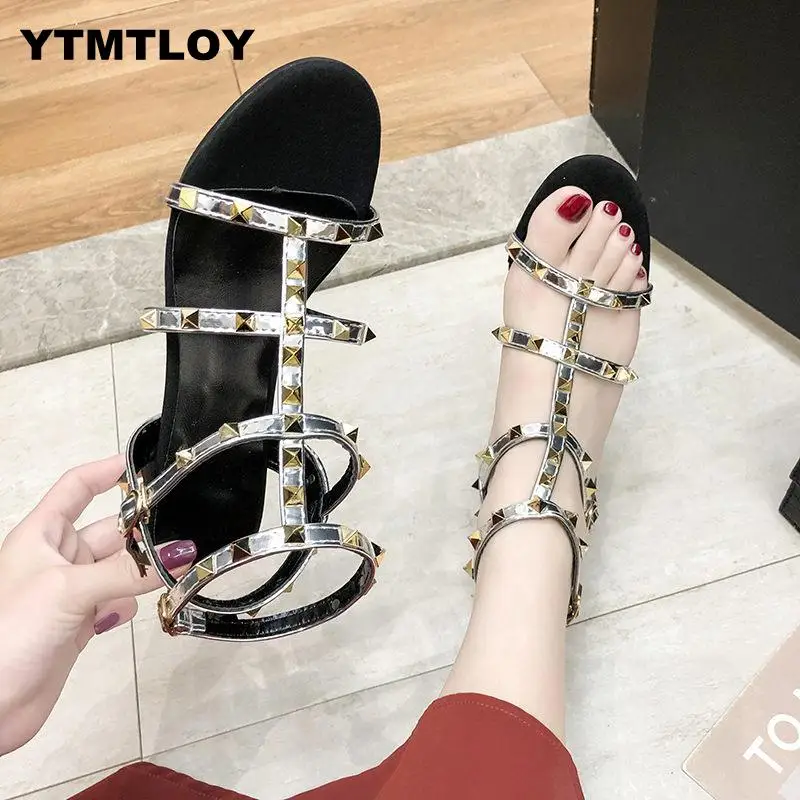 

Plus Size 35-44 Brand Designer High Quality Fashion Rivet Women Shoes Casual High Heels Comfortable Ladies Sandals Square 2019