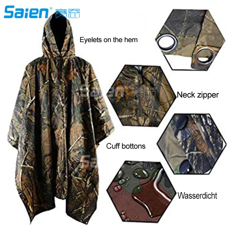 

Military Camouflage Rain Poncho for Outdoor Camping Hunting Hiking Rain Poncho Waterproof Ripstop Hooded US PVC Camouflage Rain