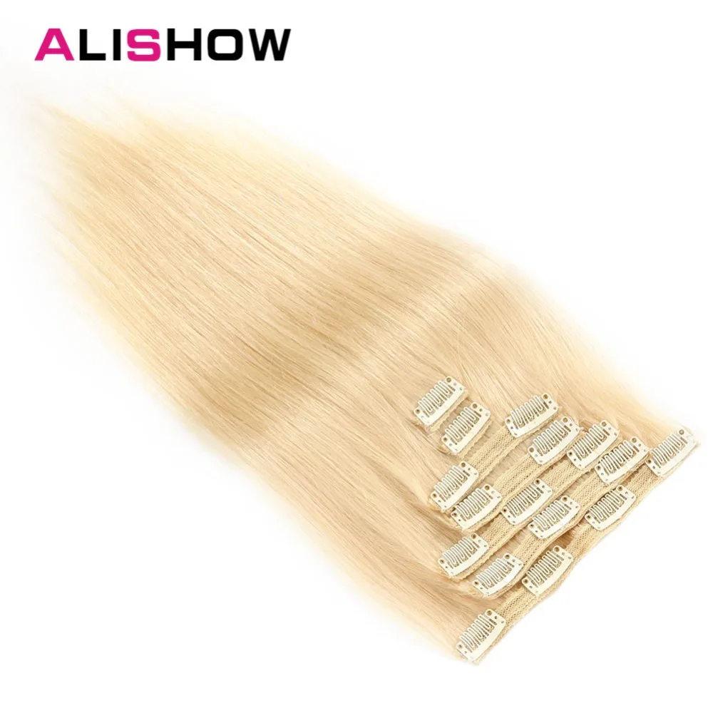 Alishow Double Drawn Clip In Human Hair Extensions Silky Straight Remy Hair 7pcs 100% Real Human Hair Clips Full Head 100g-160g