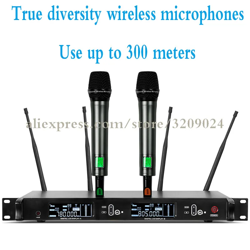

True Diversity 2 Channel Stage Performance Karaoke Wireless Microphone Recording Studio Mic Microfono