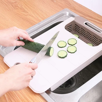 

Multifunctional Kitchen Chopping Board Vegetable Fruit Basket Kitchen Utensils Household Cutting Boards Food Draining Board 1pcs