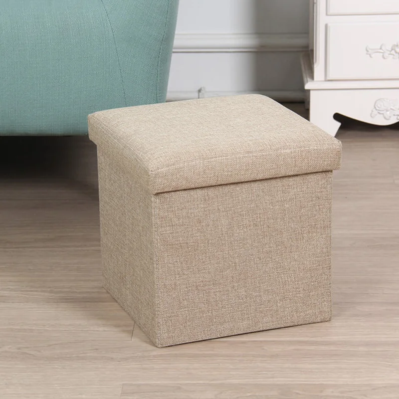 Folding Storage Stool Chairs Fitting Room Stool Multifunctional Chair Storage Box Cloest Tea Table Coffee Table Sofa Stool - Color: Beige