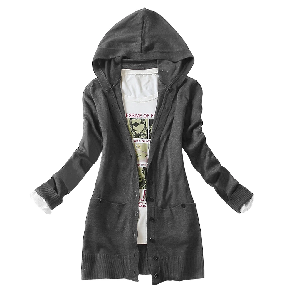 Women's Long-sleeve Knitted Medium-long Hooded Cardigan