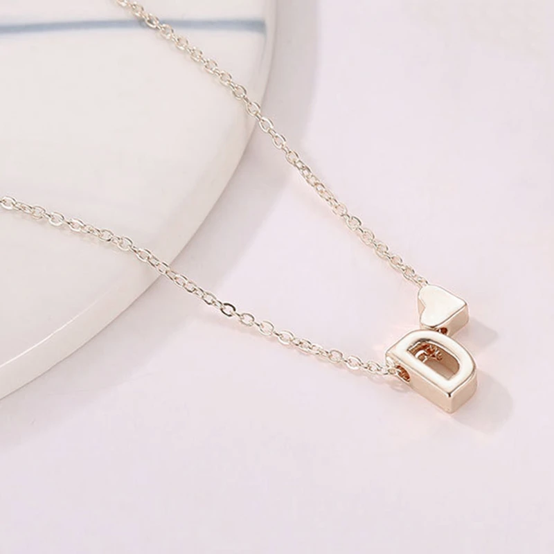 

26 Alphabet Heart Pendant Necklace For Women Minimalist Gift Goldsilver Color Letters Chain Necklace