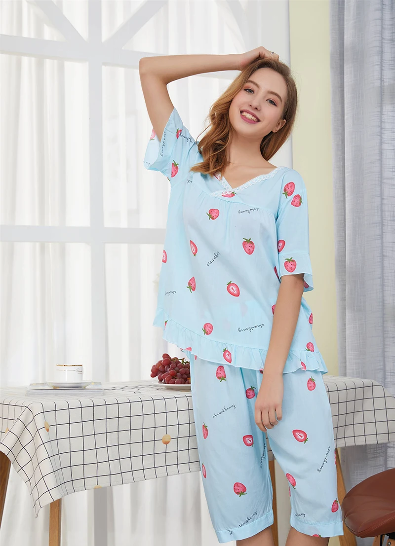 JULY'S песня 2019 новые летние для женщин хлопковые пижамы с принтом короткий рукав повседневное Домашняя одежда женская пижама