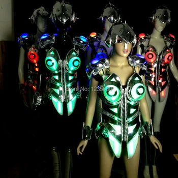

New Fashion Show Led Female Warrior Armor Performance Costumes Singer DJ Clothes Sexy Lady Party Ballroom Luminous Evening Dress