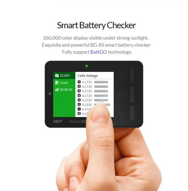 

In Stock ISDT BG-8S Smart Battery For Checker Balancer Receiver Signal Tester Quick Charge Function for RC Models Lipo Charging
