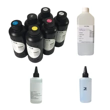 6 цветов X 500 мл УФ-чернила+ 1 шт. X 500 мл чистящая жидкость+ 1 шт. X 100 мл УФ-добавки+ 1 шт. X 100 мл УФ-вязкая жидкость для УФ-принтера