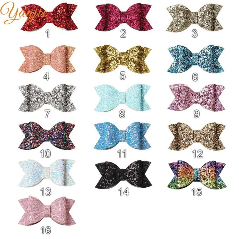 

DHL Free 160pcs/lot Girls 3.5'' Shimmery Mini Leather Hair Bow For Kids Chunky Rainbow Hair Bows Headband Hair Accessories