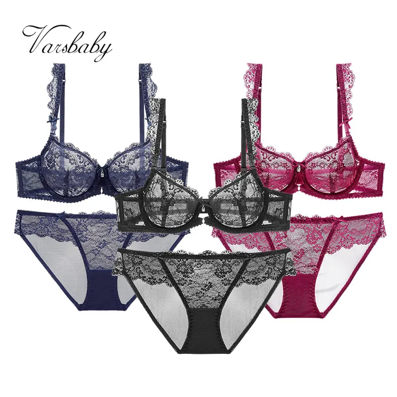 

Varsbaby 3 Sets/Lot unlined Lace Sexy Women bra sets Ultra-thin Underwear