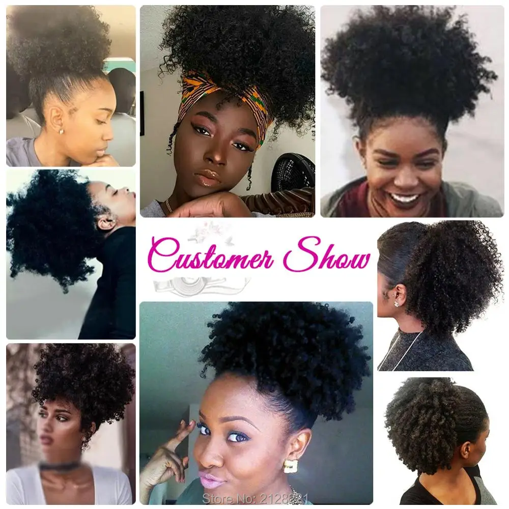 High Puff Afro Curly Ponytail Drawstring Short Afro Kinky Curly Pony Tail Clip in on Synthetic Curly Hair Bun Made of Kanekalon  (8)