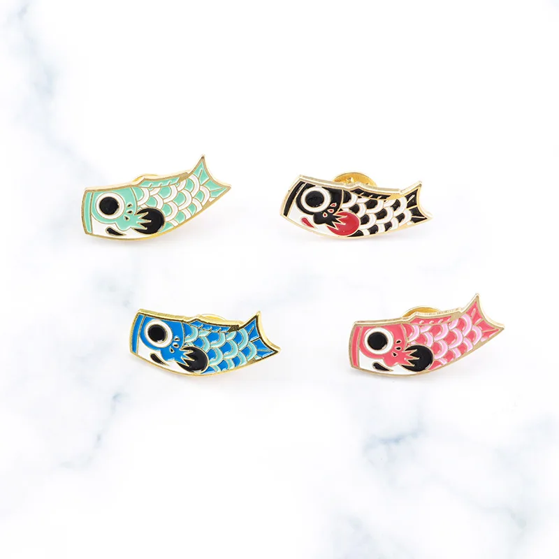 4 шт./компл. коинобори рыбы флаг булавки японский кои эмаль броши значки для