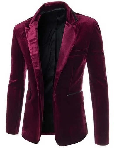 ZOGAA, Мужской Блейзер, приталенный пиджак, черный, темно-синий, бархат,, весна-осень, верхняя одежда, пальто для мужчин - Цвет: Бургундия