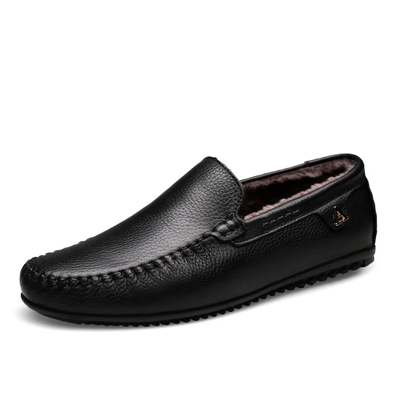 28-67 Plus Size Winter Men Loafers Warm Fur Leather Shoes Slip On | Обувь