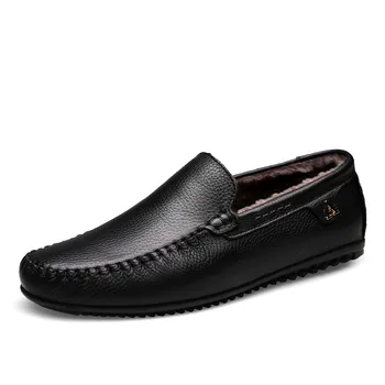 

28-67 Plus Size Winter Men Loafers Warm Fur Men Leather Shoes Slip On