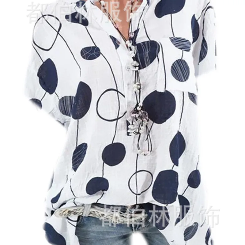 

2019 new large size blouse big dot print round neck XL top S-5XL