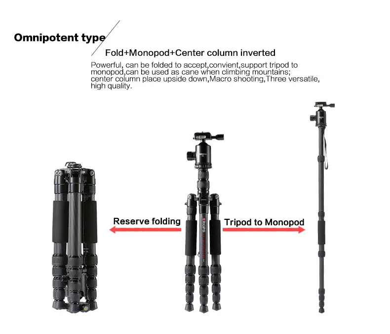 Moveski T259G Профессиональный штатив из углеродного волокна монопод с шаровой головкой для DSLR камеры/портативный дорожный треножник для камеры стенд