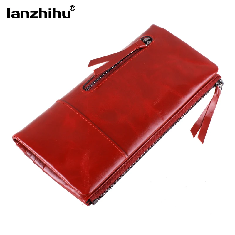 

2017 New Vintage long genuine leather wallet women Bifold designer Luxury zipper coin pocket fashion wallets Real Cowhide Purse