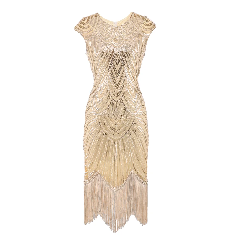 

Vintage 1920s Flapper Great Gatsby Dress O-Neck Cap Sleeve Sequin Fringe Party Midi Dress Vestidos Verano 2018 Summer Dress