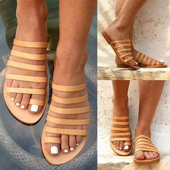 

2019 Summer Beach Sandals Women Slippers Casual Shoes Woman Ladies Flat Heel Straps Slippers Roman Shoes Female Flip Flops