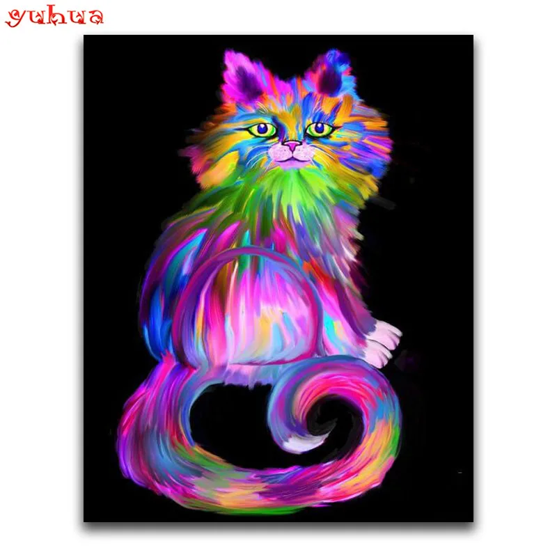 Full Round Diamond embroidery Cross stitch Cartoon Tiger 5D DIY painting cat Square mosaic Animal kitten | Дом и сад