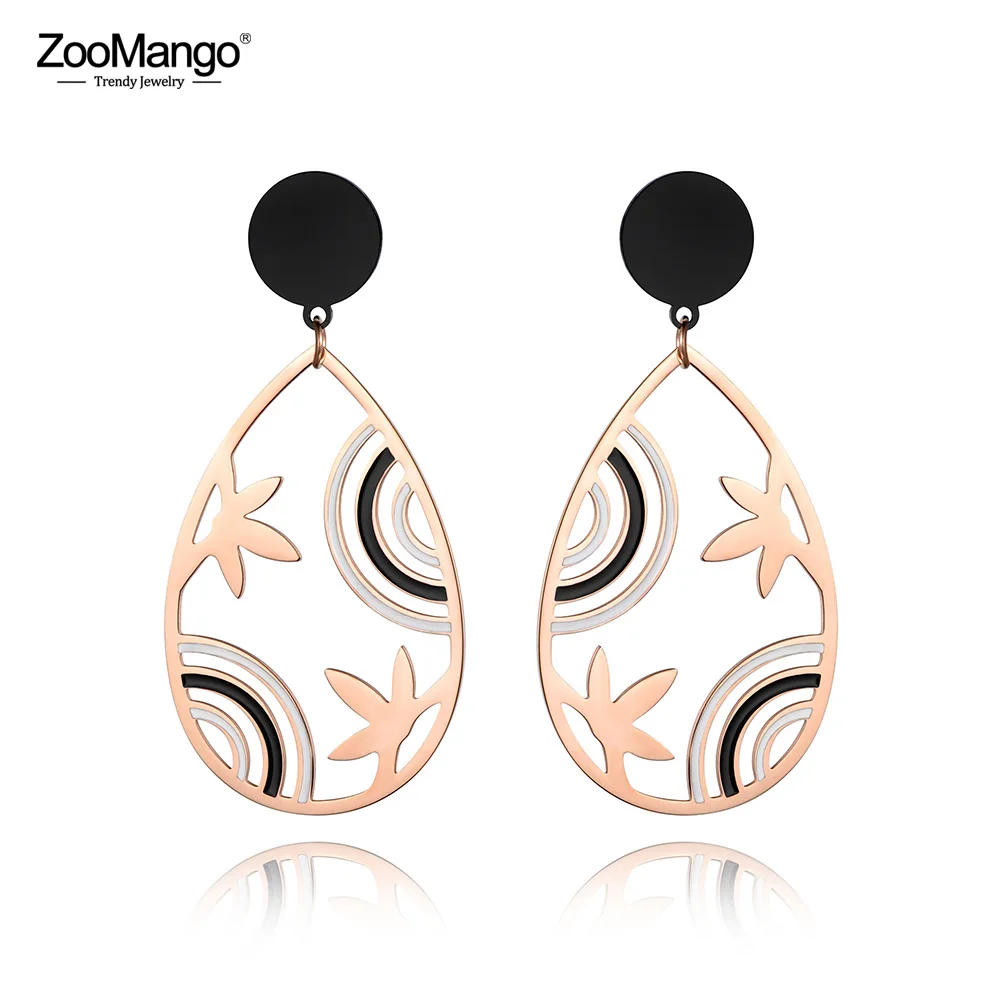 

ZooMango Fashion Bohemia Jewelry Rose Gold Color Stainless Steel Red And Black Stripes Pattern Stud Earrings For Women ZE18467