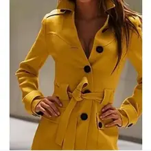 Осенне-зимний модный женский шерстяной кашемировый Тренч размера плюс XS-XXL