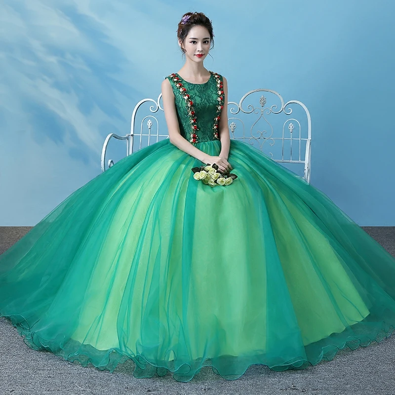 

Freeship green lace ball gown medieval dress Renaissance festival queen costume Victorian /Marie Antoinette/ Belle Ball