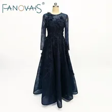 Темно-синие вечерние платья с длинными рукавами кружева вечерние платья с жемчугом цветы ручной работы вечерние платья vestido de fiesta