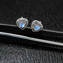 Натуральный лунный камень синего цвета серьги 925 серебро натуральный драгоценный камень серьги Женские Романтические элегантные модные вечерние серьги в форме сердца