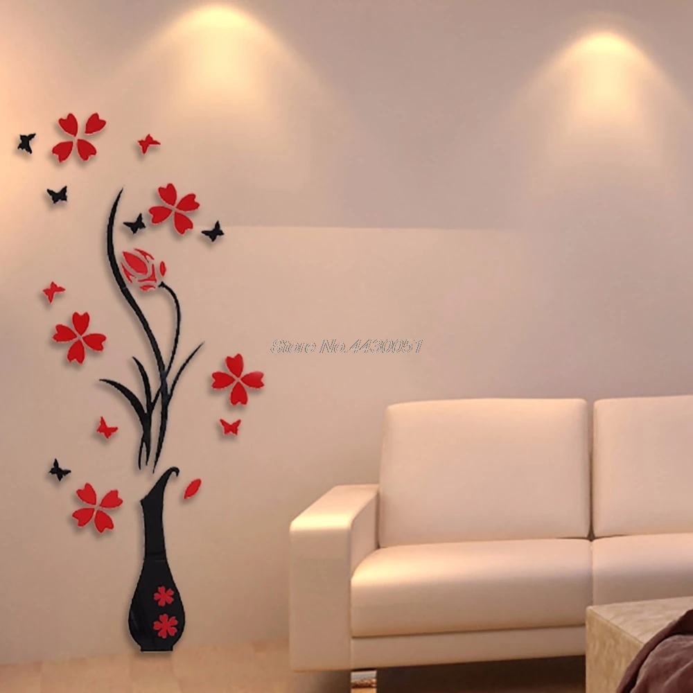 Florero flor árbol extraíble 3D pegatinas de pared vinilo inicio decalques de la habitación Wall Art Sticker wallpaper vinilos infantiles