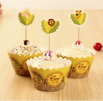 

12X Happy Zoo With Inserted Card Lace Laser Cut Out Paper Forms Cup Cake Wrapper Birthday Babyshower Party
