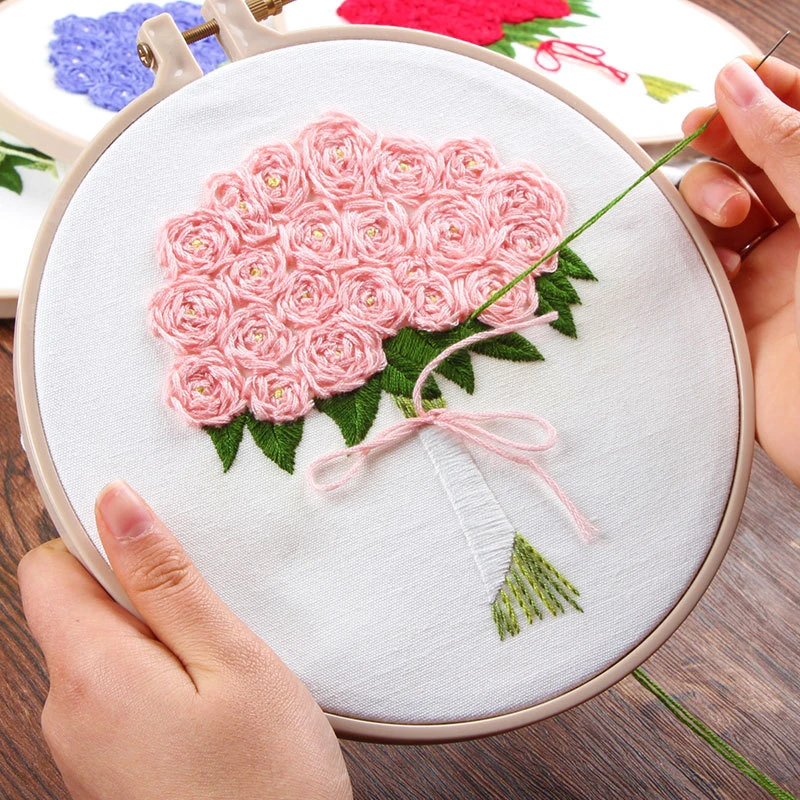 ハート型のピンクの花の花束 初心者向けキット クロスステッチ 縫製 ユニークなギフト 結婚式の装飾用 刺繍 Aliexpress