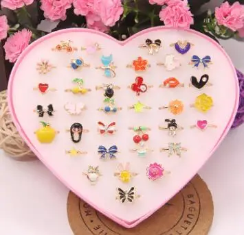 

6pcs/Trendy Children Kids Finger Rings Love Sweet Cute Adjustable Cartoon Flower Animal Crystal Ring Fashion Jewelry Girl Gifts