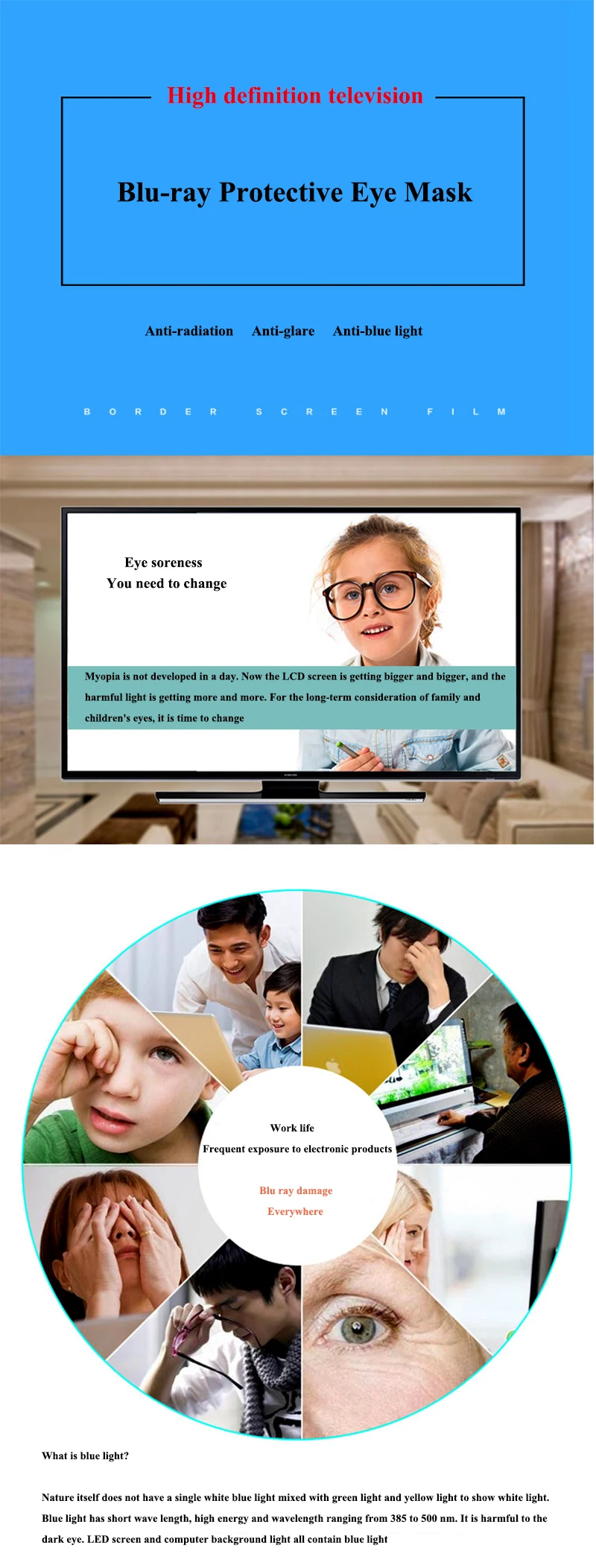 55" TV Screen Protector film Anti-Blue ray Eye protection film screen protector film Bule reduce anti-radiation film