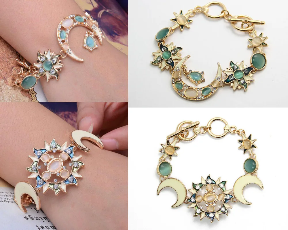 Luxury Crystal Gem Opal Enamel Sun Moon Star Charms Bracelet Gold Luxury Crystal Gem Opal Enamel Sun Moon Star Charms Bracelet Gold Tone Jewelry In Chain Link Bracelets From Accessories On Aliexpress