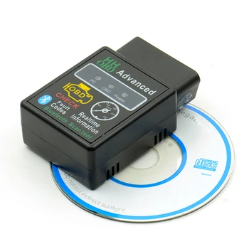 

New Design HH OBD Advanced MINI ELM327 v2.1 Black Bluetooth OBD2 Car CAN Wireless Adapter Scanner Tool