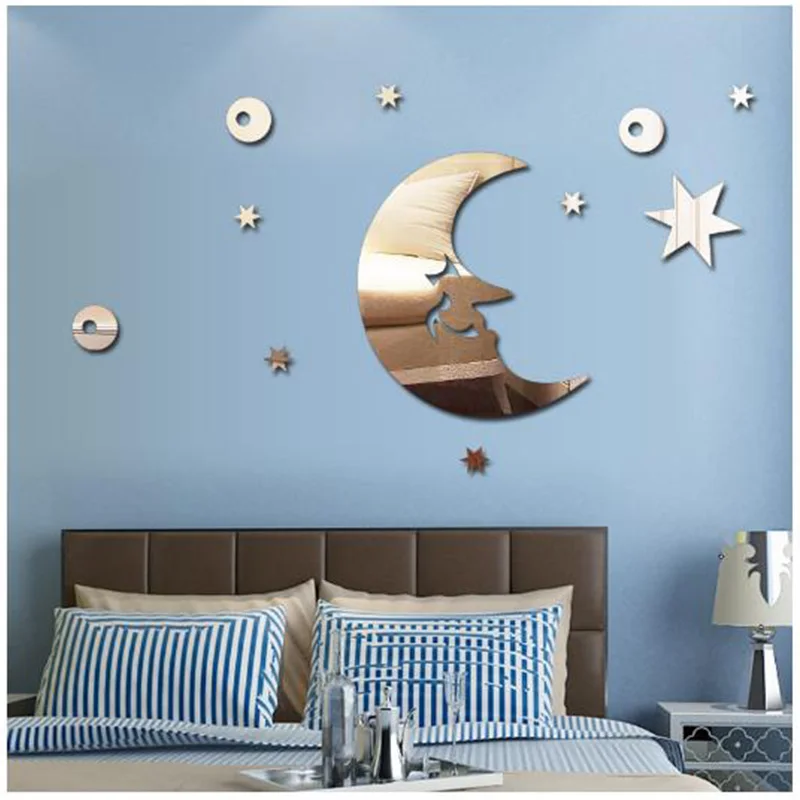 

Home decoration Acrylic Mirror silver wall stickers Moon sky crystal mirror paste the bedroom decoration laser engraving