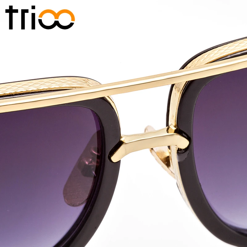 TRIOO коричневые мужские Квадратные Солнцезащитные очки Роскошные брендовые дизайнерские Золотое металлическое обрамление Oculos высококачественные градиентные линзы солнцезащитные очки для мужчин