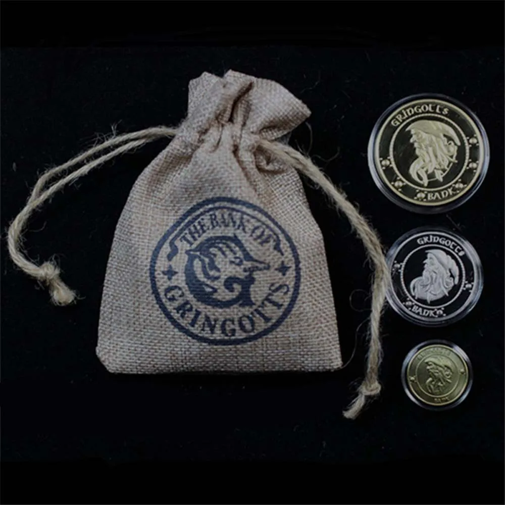 Хогвартс Гринготтс банк монета Косплей коллекция монеты волшебство мир благородный с тканью банк сумка Рождество год подарок для фанатов