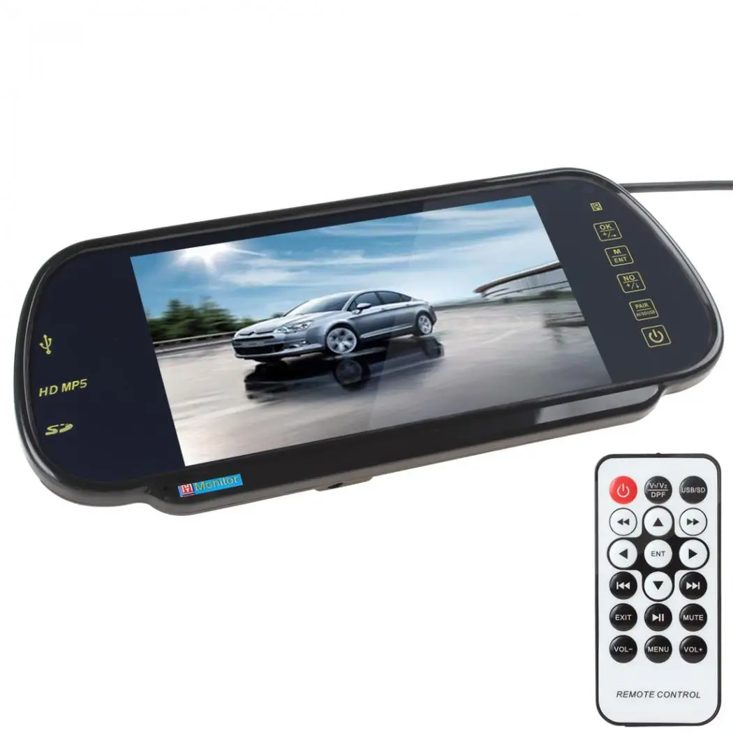 7 Inch TFT Color LCD MP5 Car Rearview Mirror Monitor 800x480 Pixels 12V